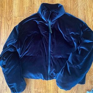 Fabletics Wander Velour Navy Crop Puffer Jacket